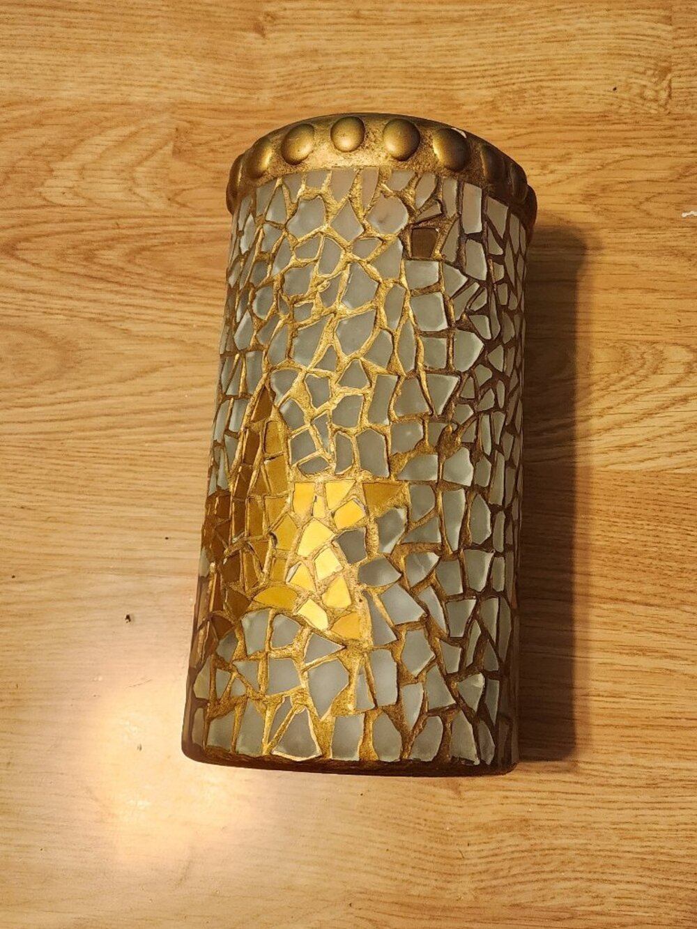 Gold Mosaic Glass Cylindrical Patterned Abstract Art Design Vase